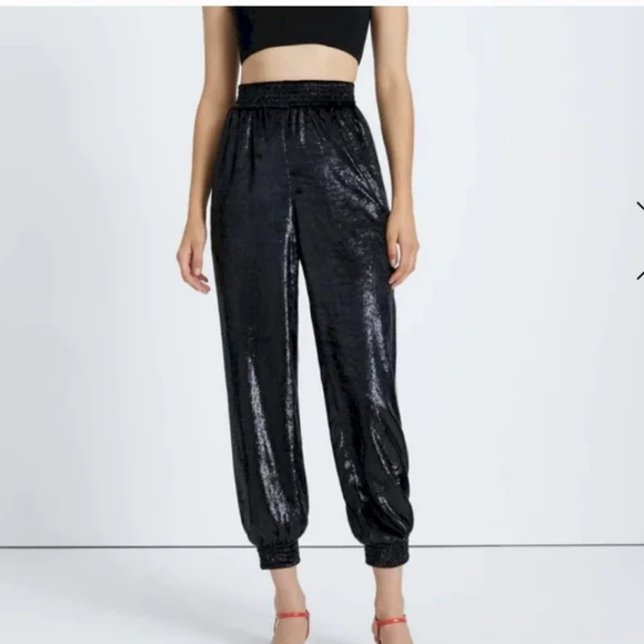 7 For All Mankind Luxe Jogger in Black Shine Size M  Festive Shiny Party Pant - Picture 14 of 14